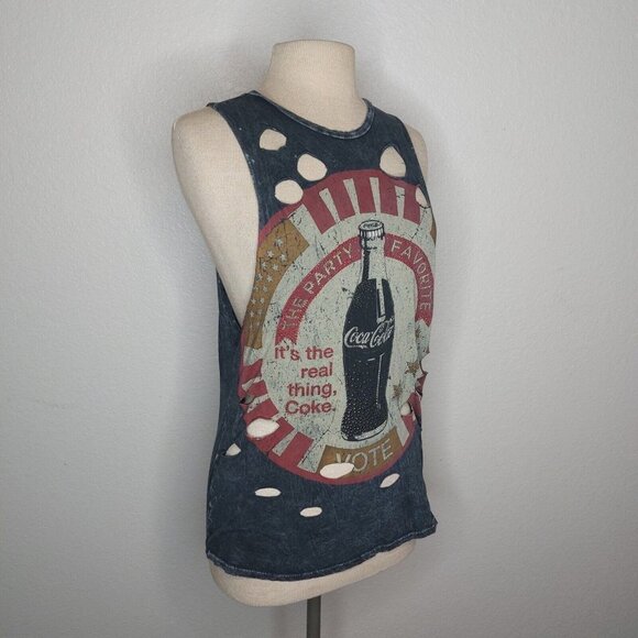 Coca Cola Womens Tank Top Small The Classic Grey Distressed Holes Party Favorite - Picture 9 of 12